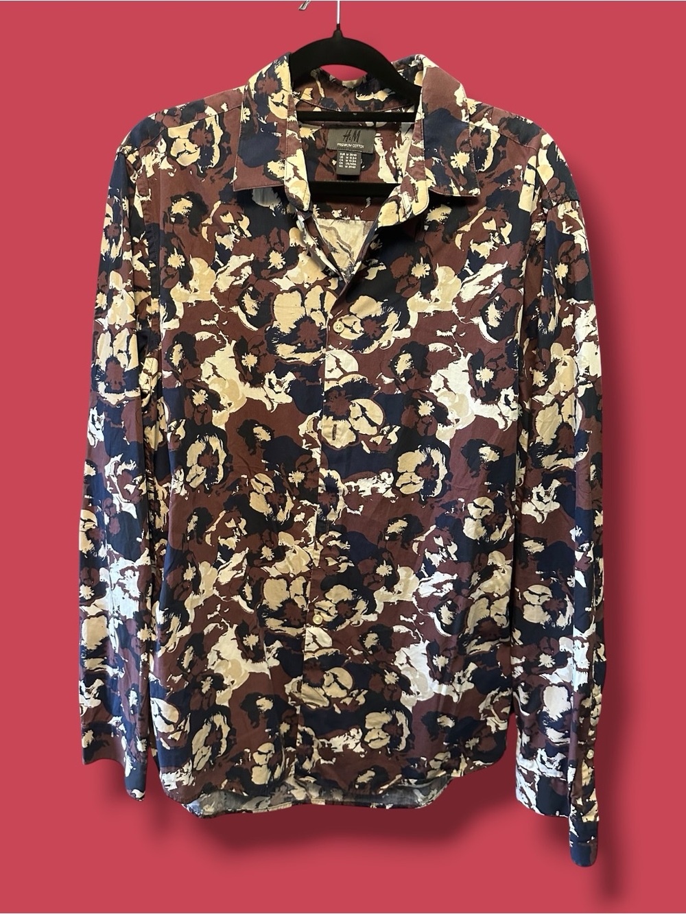 H&M Brown Navy Cream Floral Button-Down Shirt